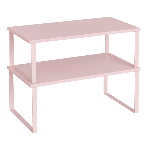 SONGMICS Cabinet Organizer Shelf, Set of 2 Spice Rack, Kitchen Storage - color: Jelly Pink, size: 15.6"w
