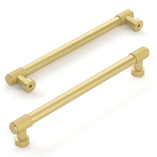 Amerdeco 10 Pack Brushed Gold Knurled Cabinet Pulls 7 Inch(177.8mm) Hole Center Kitchen Cabinet Handles Drawer Pulls Cabinet Hardware ZH0034 - color: Brushed Gold, size: 7"/177.8MM Hole Center