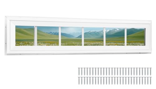 NeatiEase Vinyl Transom Window, 12" x 42" Fixed Glass Household Windows with Grids and Dual-pane Tempered Glass for House, Shed, Doors, Garage, Chicken Coop, Basement (White) - size: 12"x42"