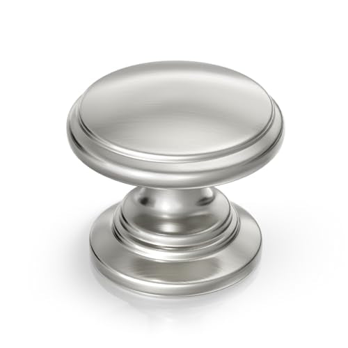 Goldenwarm Cabinet Knobs, Brushed Nickel Dresser Knobs 1-1/5 Inch 10 Pack Round Kitchen Hardware, Solid Zinc Alloy, Single Hole, Screws Included, Drawer Knob for Cupboard Dresser Bathroom Vanity - color: Brushed Nickel