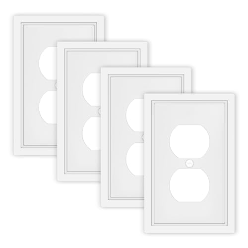 4 Pack White Decorative Duplex Outlet Cover Wall Plates - size: 1 Gang Duplex Outlet