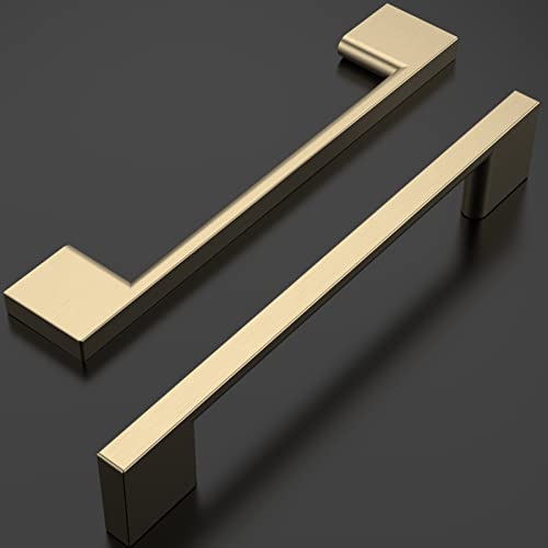 Amerdeco 10 Pack Brushed Brass Cabinet Pulls 5 Inch(128MM) Hole Centers Kitchen Cabinet Handles Cabinet Hardware Kitchen Handles for Cabinets Cupboard Handles Drawer Pulls ZH0060 - color: Brushed Brass, size: 5"/128mm Hole Center, style: 10 Pack