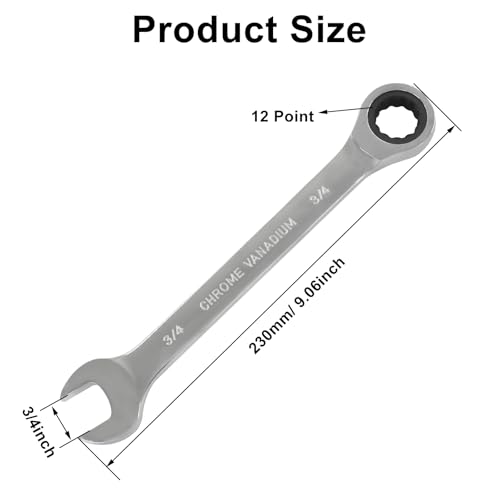 3/4 Inch Ratchet Combination Wrench, Imperial SAE 72-Tooth - size: 19.05 mm