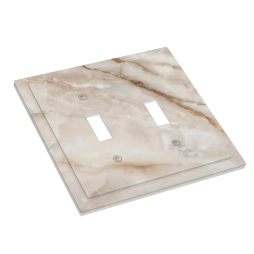 Beige Marble Pattern Light Switch Cover Modern Wall Plate Decorative 2 Gang Double Toggle Switch Plates Electrical Outlet Faceplate for Bathroom Kitchen Bedroom 5" x 4.9" - size: 2 Gang Double Toggle