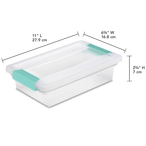Sterilite Small Clip Box, Stackable Small Storage Bin with Latching Lid, Plastic Container to Organize Office, Crafts, Clear Base and Lid, (Pack of 6) - size: Small, style: 6 Pack
