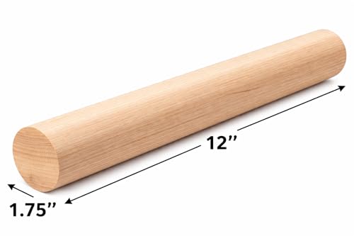 1.75" x 12" Premium Hardwood Round Wood Dowel – Heavy Duty Unfinished Wooden Rod for DIY Crafts, Home Repairs, Furniture Legs, and Closet Rods – Smooth Pre-Sanded Surface (2)