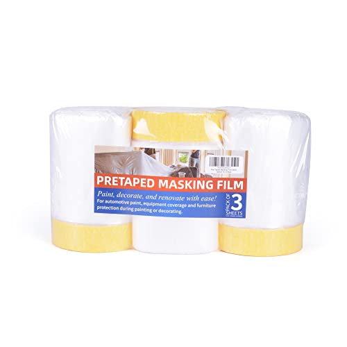 TAPEBEAR Pre-Taped Masking Film Tape and Drape 22" x 65feet 3Rolls - size: 550mm x 20m