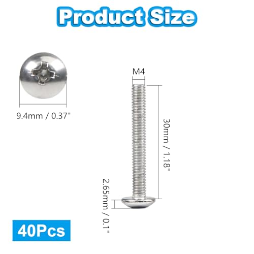 40Pcs M4 x 30mm Truss Head Machine Screws for Cabinet Pull - size: M4 x 30mm