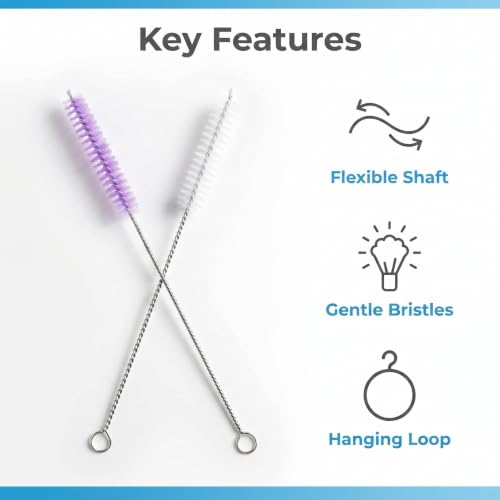 Straw Cleaner Brush, Reusable Metal Handles Straw Cleaner Brush Extra Long for Stanley Mug 40, 30, 20 oz, 10mm Wide for Sippy Cup, Water Bottle and Tubes - color: Clear+Purple