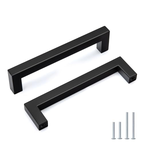 Goldenwarm 5 Pack 5 in Matte Black Cabinet Handles Square Drawer Pulls - color: Matte Black, size: 5 Inch Hole Center
