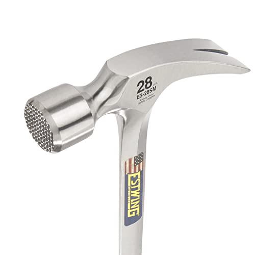 ESTWING Framing Hammer - 28 oz USA Made Long Handle Straight Rip Claw Hammer with Milled Face & Shock Reduction Grip - E3-28SM - size: 28 oz, style: Milled Face