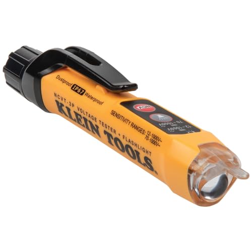 Klein Tools NCVT3P Dual Range Non Contact Voltage Tester, 12 - 1000V AC Pen, Flashlight, Audible and Flashing LED Alarms, Pocket Clip - size: Dual Range NCVT