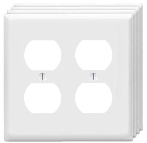 ZEFTV Duplex Outlet Cover Wall Plates 2-Gang Switch Outlet Electrical Cover Plate Unbreakable Thermoplastic Faceplate for Light Receptacle Outlet Switch, White (4 Pack) - color: Double Duplex, size: 4 Pack