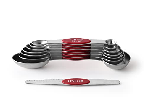 Spring Chef Stainless Steel 8 Magnetic Measuring Spoons Set, 2 Pack, Red - color: Red, size: 2-Pack