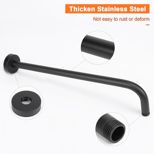 Shower Arm with Flange and Teflon Tape, Wall Mounted Shower Pipe 304 Stainless Steel Extension Arm for Fixed Shower Head & Handheld (24 Inch, Matte Black) - color: Matte Black, style: 24 Inch