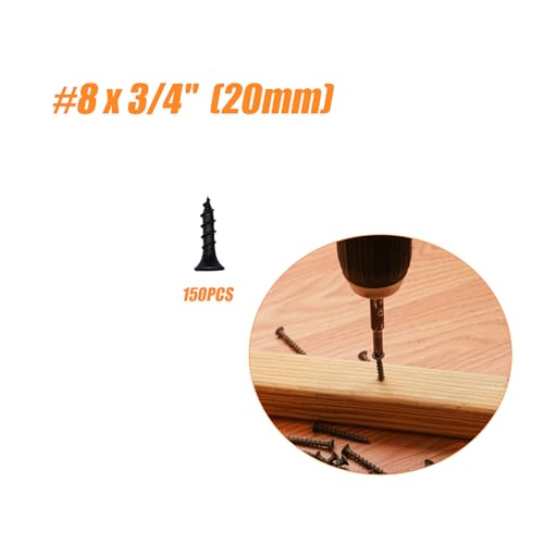 150PCS Wood Screws, #8 x 3/4 Inch Black Wood Screws, Drywall Screws, Flat Head Wood Screws, Screws for Furniture, Woodworking (#8 x 3/4") - size: #8 x 3/4" - 150PCS