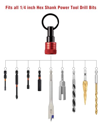 Katerk Bit Holder Keychain 12 Pcs, 1/4-Inch Hex Shank, Quick Release, Red - color: Red