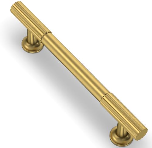 10 Pack Vibrant Brushed Moderne Brass Cabinet Pulls 4 Inch(102mm) Heavy-Duty Solid Kitchen Cabinet Handles Cabinet Hardware Drawer Pulls - color: Vibrant Brushed Moderne Brass, size: 4" Hole Center