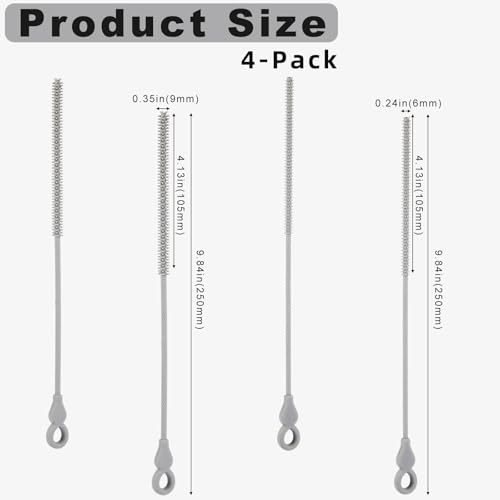 Silicone Straw Cleaner Brush, 4Pcs Reusable Straw Brush Set with Extra-Long Design for Cleaning Thin Metal Straws and Wider Milkshake Straws （6mm+9mm Gray) - color: Gray