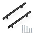 Probrico 30 Pack Holes Centers(128mm) 5Inch Flat Black Cabinet Pulls, Stainless Steel Dresser Drawer Handles, Euro T Bar 7.5inch Length Pull Handle for Kitchen Cabinets - size: Center to Center: 5 inch