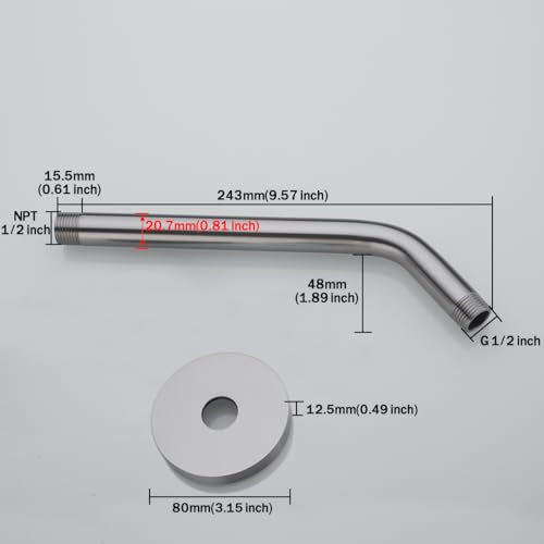 RANDOM 10 Inch 90 Degree Shower Arm with Flange Brushed Nickel Rain Shower Head Extension Arm.RD91018-10-BN - color: 10″ Brushed Nickel(Round Flange)