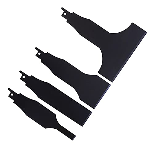 4PCS Reciprocating Saw Scraper Blade, High Carbon Steel Tile Cleaning Tools for Removing Tile Grout Glue Gaps Adhesives, Wall Cleaning, Metal derusting (Black)