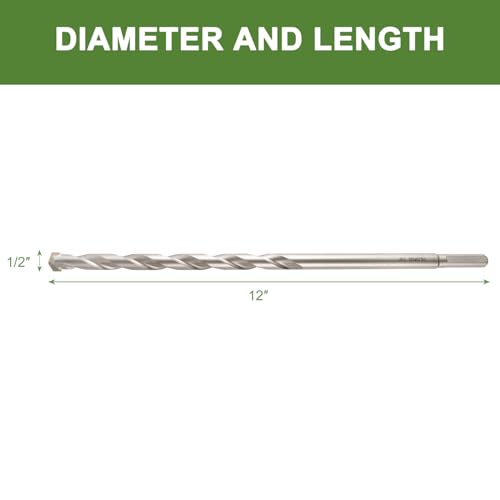 1/2" x 12" Masonry Drill Bits 1/2 inch Concrete Hammer Drill Bits Carbide Tipped, for Cement, Brick, Stone, 3-Flat Shank - size: 1/2" X 12"