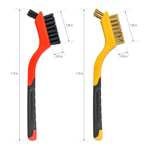 6Pcs Small Wire Brushes for Cleaning Rust, Brass/Nylon/Stainless Steel Brushes with Curved Handle for Cleaning Metal, Paint Removal, Weld Slag & Dirt Cleaning