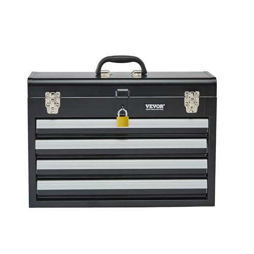 VEVOR Metal Tool Box, 20.5-inch, Portable Metal Tool Box with 4 Drawers, Small Tool Chest with EVA Liners, Ball Bearing Slide Drawers Locking & Powder Coated Finish, Multi-Function Tool Organizer - size: 4 Drawers-Black