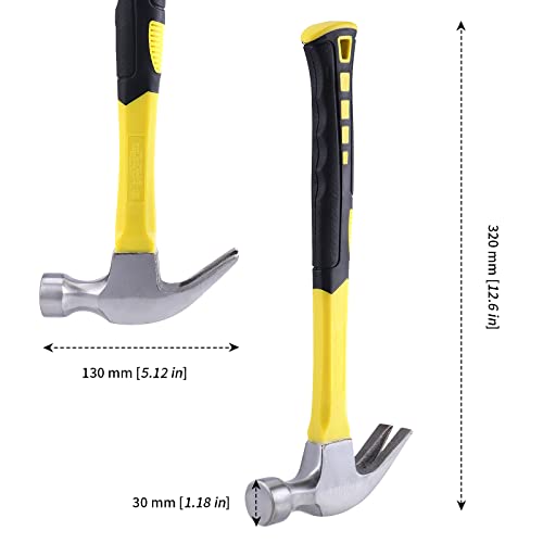 MANCHAP 3 Pack 16 oz Claw Hammer, Fiber Glass Claw Hammer, One-piece Forged Steel Head & Non-Slip Handle for Household Automotive Professional Work