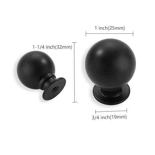 10 Pack 100% Solid 1 inch(25mm) Black Cabinet Knobs Decorative Bi-Fold Door Knob Outside Diameter Diecast Bathroom Cabinet knobs - color: Black, size: 1 inch(25mm)Diameter