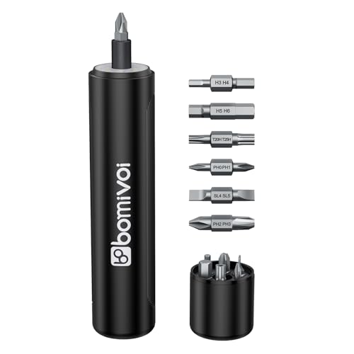 Bomivoi Electric Screwdriver, Rechargeable Cordless Power Screwdriver, 3 Torque Settings, Max 5 N.m, 1/4'' 6 Double-Ended Bits, 1500mAh Battery, LED Lights, Repair Tool for DIY Furniture Electronics