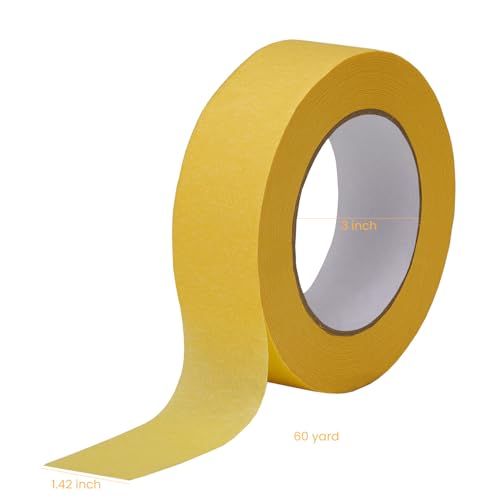 Lichamp 15-Pack Automotive Refinish Masking Tape Yellow 36mm x 55m, Cars Vehicles Auto Body Paint Tape, Automotive Painters Tape Bulk Set 1.4-inch x 180-foot x 5 Rolls - size: 1.42 inches (Pack of 3)