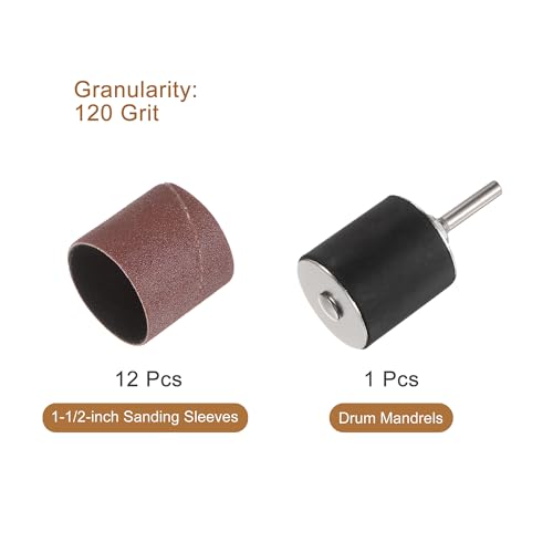 uxcell 12 Pcs 1-1/2 Inch Sanding Sleeves Sandpaper Set 120 Grit with 1/4 Inch Drum Mandrels for Rotary Tools - size: 120 Grit