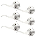 GOBEKOR 6 Pack Half Dummy Lever Door Handles Brushed Nickel Wave Left-Handed Door Lever Non-Turning Lock Interior Closet French Door Handles - size: Left-Handed Dummy Lever