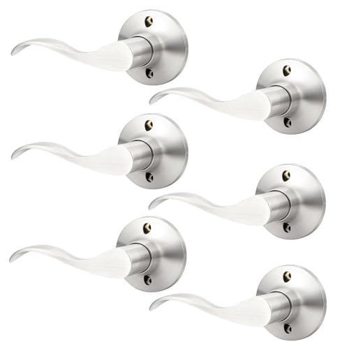 GOBEKOR 6 Pack Half Dummy Lever Door Handles Brushed Nickel Wave Left-Handed Door Lever Non-Turning Lock Interior Closet French Door Handles - size: Left-Handed Dummy Lever