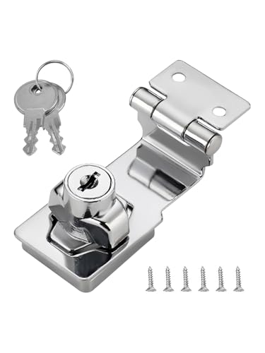 Keyed Hasp Locks,2.5 Inch 90 Degrees Knob Keyed Locking Hasp with 2 Pcs Keys for Small Doors Drawer and Cabinets Suitcase Furniture Hardware Door