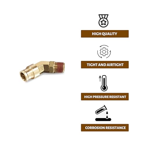 45° Swivel Elbow Push-to-Connect Fittings, 5PCS Brass C36000 Male Elbow Connectors for Nylon Tubing in Pneumatic Systems (1/4"OD x 1/8" NPT) - size: 1/4"OD x 1/8" NPT