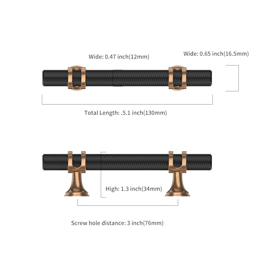 Asidrama 10 Pack 3 Inch(76mm) Knurled Matte Black and Champagne Bronze Kitchen Cabinet Handles, Cabinet Pulls Kitchen Cabinet Hardware Cupboard Handles Drawer Pulls - color: Black-Champagne Bronze, size: 3" Hole Center, style: 10 Pack