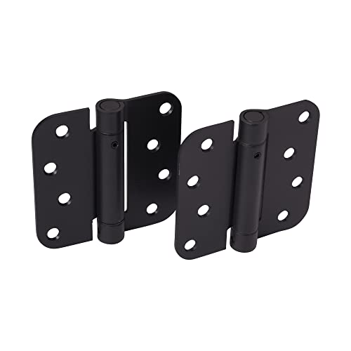 Spring Hinges - 4 Inch, Self Closing Adjustable (Flat Black, 2 Pack) - color: Black, size: 4" x 4" with 5/8" radius (Pack of 2)