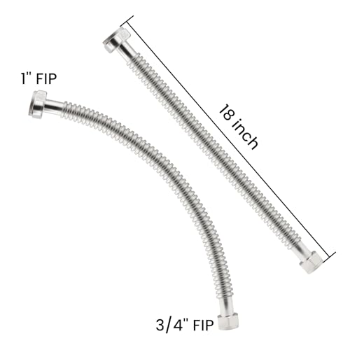 18inch Stainless Steel Corrugated Water Heater Connector Flexible for Female Iron Water Pipes Fitting, 3/4" FIP x 1" FIP, 18" Length (2 Packs) - style: 18"L/ 3/4x1"FIP