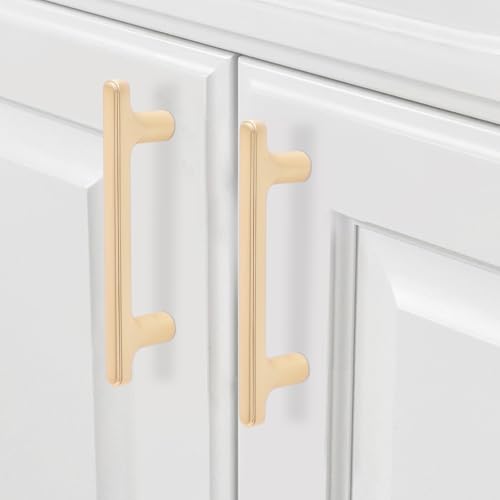 COTYKILEY 10 Pack 3 Inch(76mm) Brushed Brass Cabinet Handles Gold Kitchen Cabinet Pulls Cabinet Door Handles Kitchen Cabinet Hardware Cupboard Drawer Pulls Dresser Handles - color: Brushed Brass, size: 3" Hole Center（76MM）