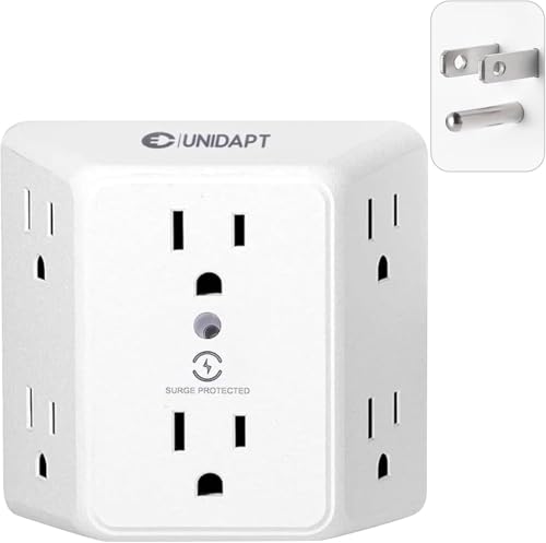 Unidapt 6 Outlet Wall Plug Extender, Surge Protector Power Strip, 1-Pack | 900 Joules, 3 Sided Wide Spaced Outlets, Mountable Wall Tap Multi Plug Charger Expander for Home, Office and Travel - style: 1-Pack