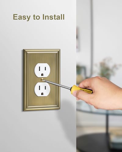 2-Pack Zinc Alloy Single Duplex Outlet Cover Plate, Solid Receptacle Cover - color: Antique Brass, size: 1 Duplex 2PK