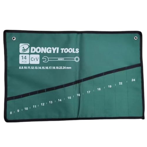 2 Pack Wrench Roll Up Pouch Wrench Set Roll Organizer 14 Pocket Slot Canvas Tool Bag Rolling Pouches for Ratcheting Wrench Set Combination Wrench Sets 8mm to 24mm Metric Wrenches Set