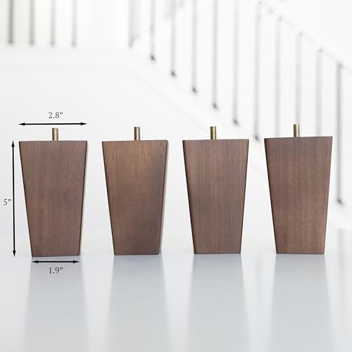 Airy Abode Premium Walnut Square Furniture Legs (Full Install Kit) - Pick Your Size and Color - color: Brown, size: 5 Inches