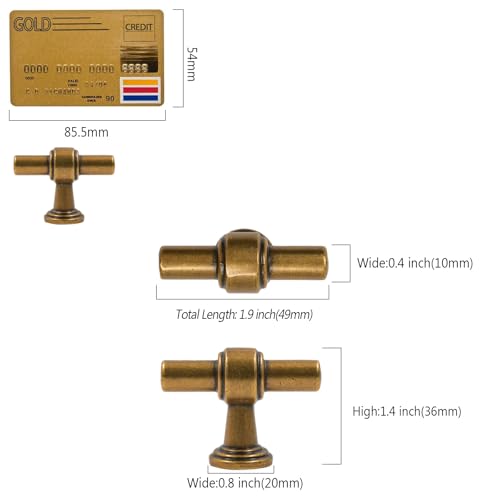 Amerdeco 10 Pack Antique Brass Cabinet Knobs 1.46 Inch(37mm) Single Hole Cabinet Handles Rectangle Drawer Knobs and Pulls for Bathroom Cabinets ZH0069 - color: Antique Brass, size: 1.46" Single Hole