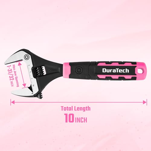 DURATECH 10-Inch Wide Jaw Adjustable Wrench - color: Black & Pink, size: 10-Inch