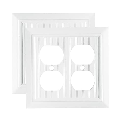 Pure White Classic Beadboard Wall Plates,Light Switch Covers,Electrical Outlet Covers, Switch Plates of Various Combination, Nature Bamboo Fiber Wall plate (2 Gang Duplex 2 Pack) - style: 2 Gang Duplex 2 Pack