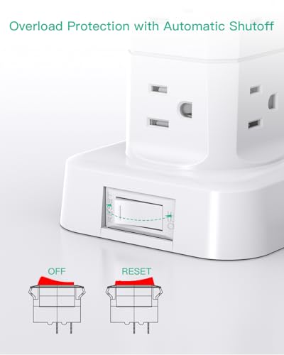 Power Strips with Surge Protection, Flat Plug Power Strip Tower - color: White, size: 6 FT